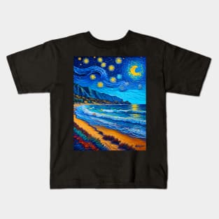 Malibu beach in starry night Kids T-Shirt